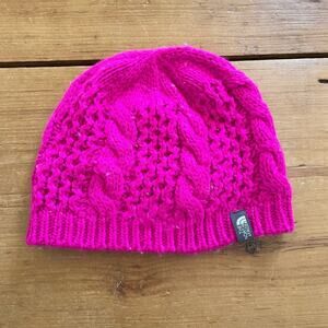The North Face Fuchsia Cable Knit Kids Beanie
